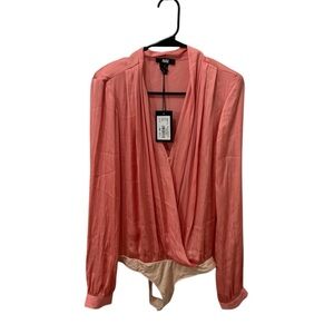 New Paige Sevilla Pink Coral Satin Bodysuit Size Medium